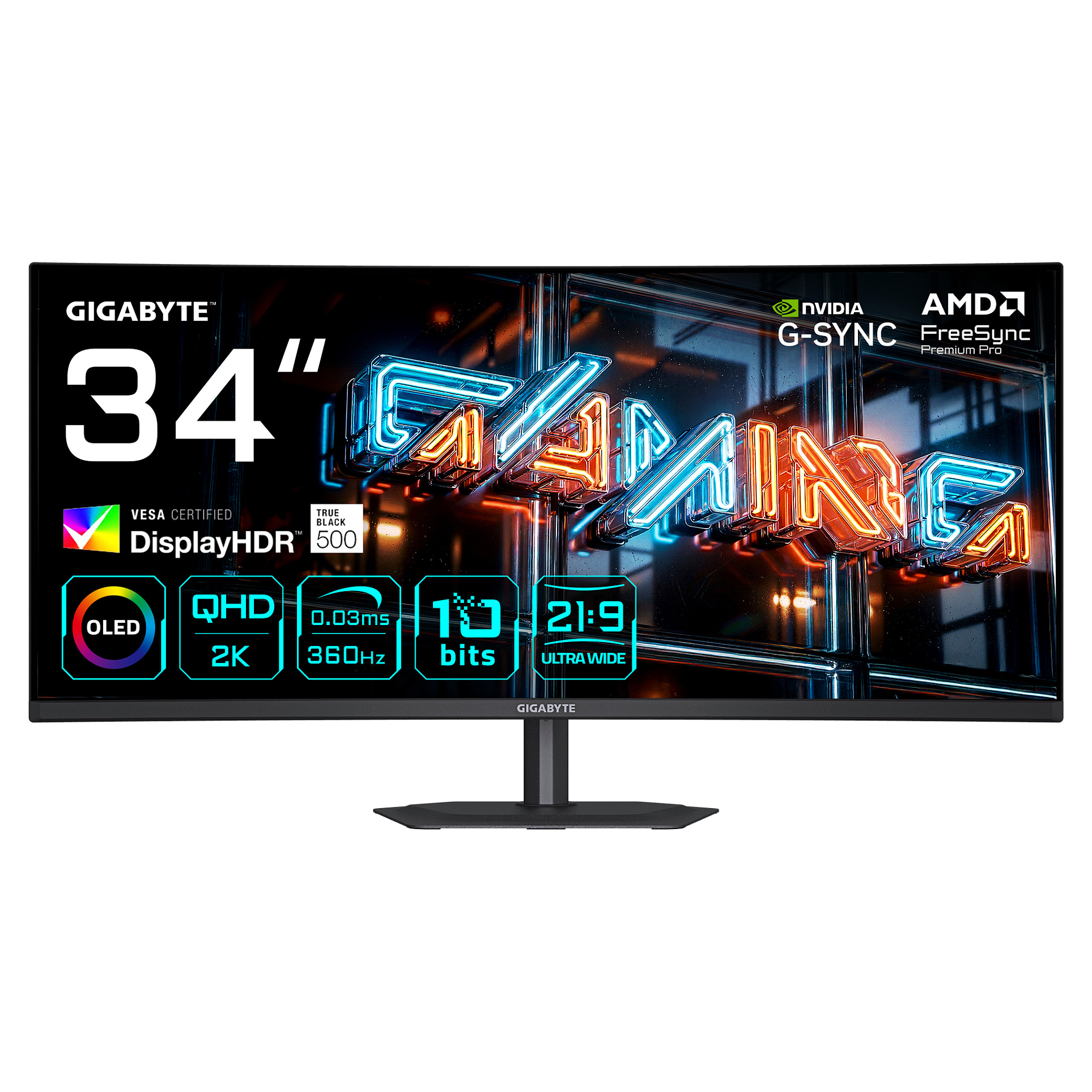 Monitor GIGABYTE MO34WQC36 34" (QD-OLED, UWQHD, 360Hz, 0.03ms, FreeSync Premium Pro, crna boja)