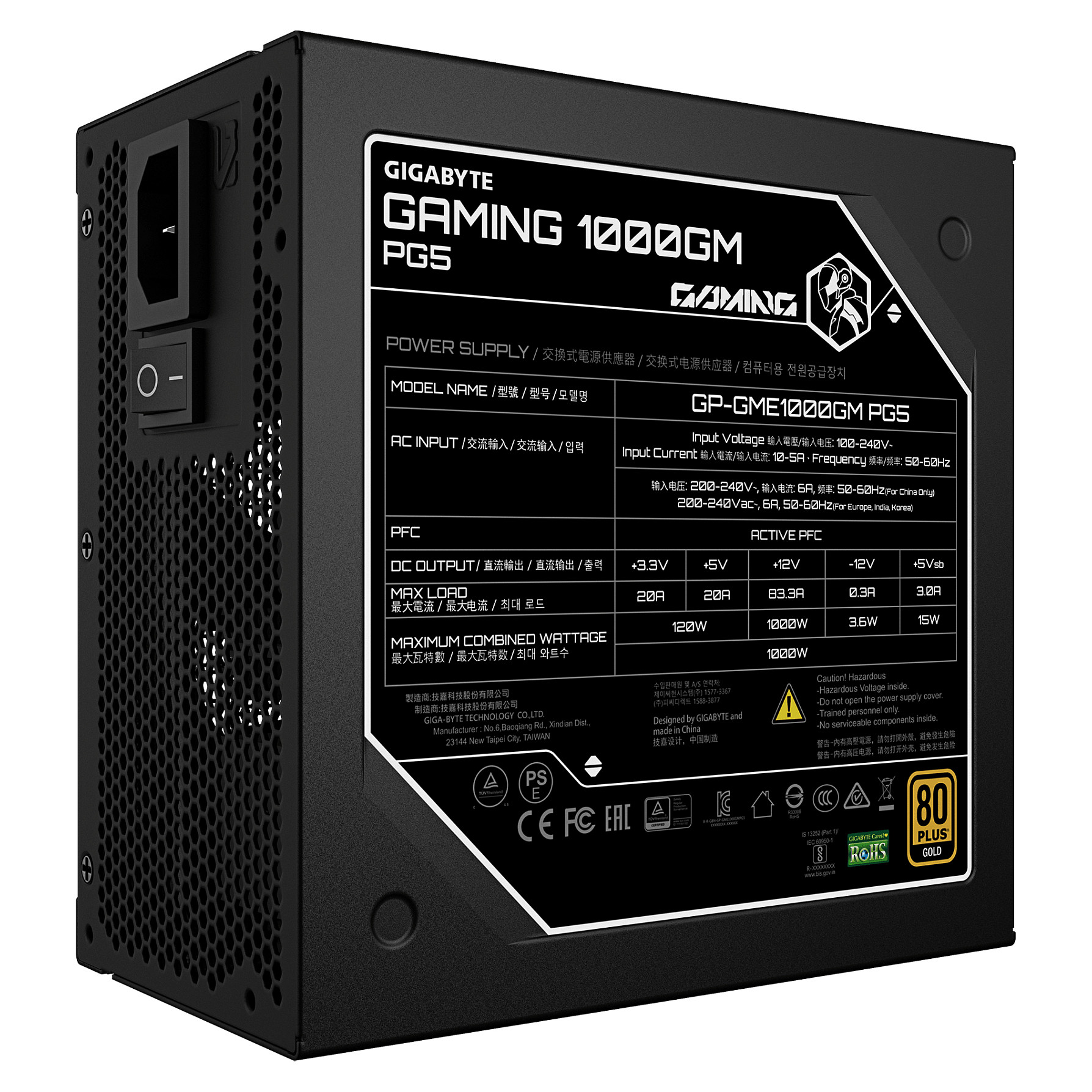 Napajanje GIGABYTE GP-GME1000GM PG5 (1000 W, 80 PLUS Gold, ATX 3.1, potpuno modularno)-1