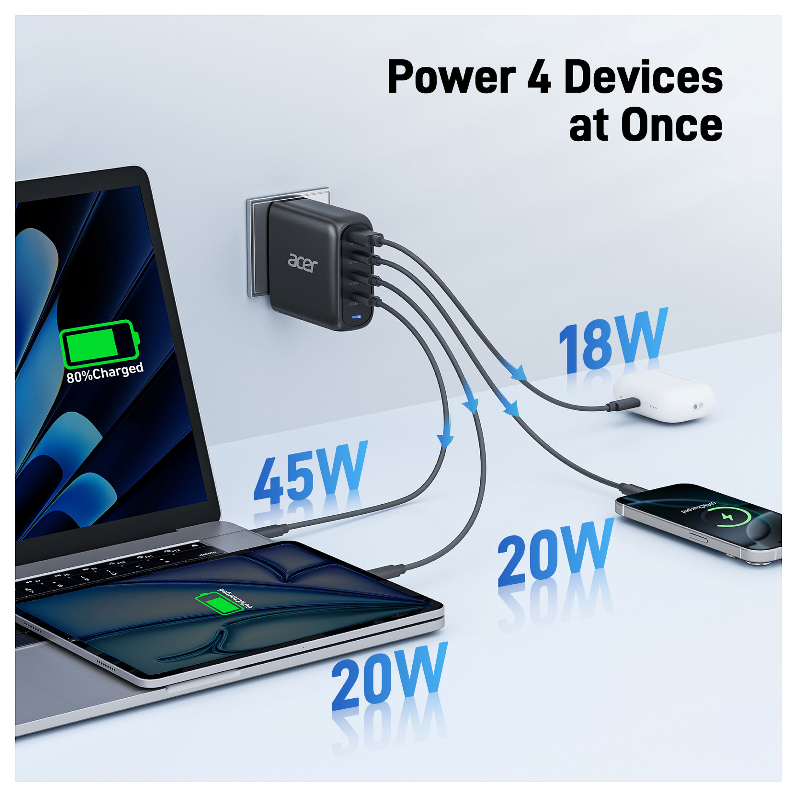 Punjač ACER 100W GaN (2x USB-C, 1x USB-A) crna boja-4