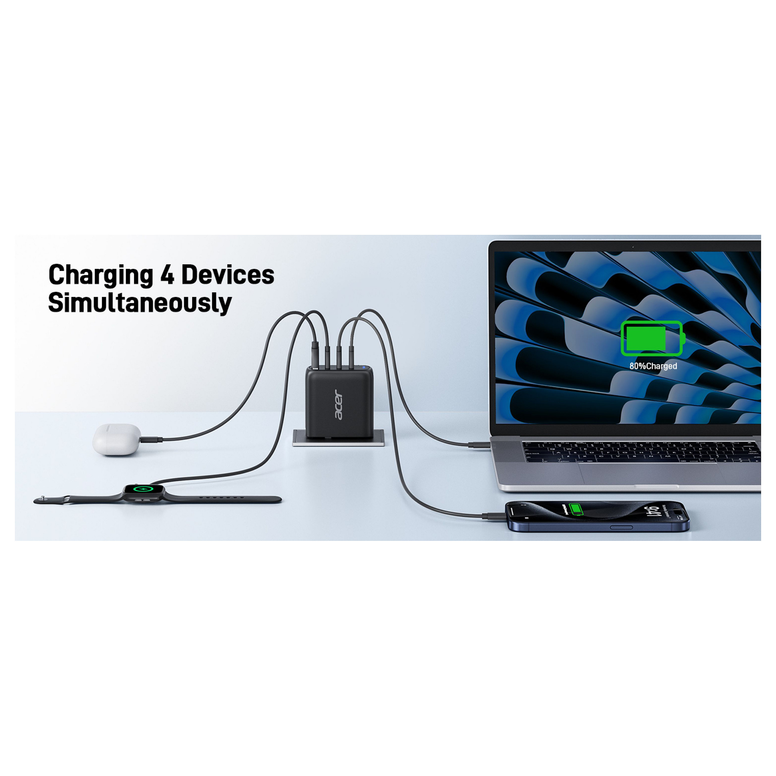 Punjač ACER 100W GaN (2x USB-C, 1x USB-A) crna boja-5