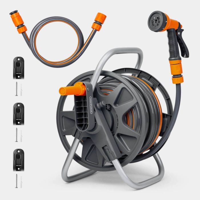 VonHaus Wall-mounted Garden Hose Reel 25 m with spray gun-1