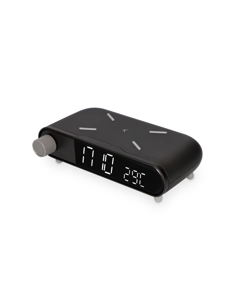 Bežični punjač KSIX Retro (s alarmom i mjeračem temperature, 10 W, crna boja)-3