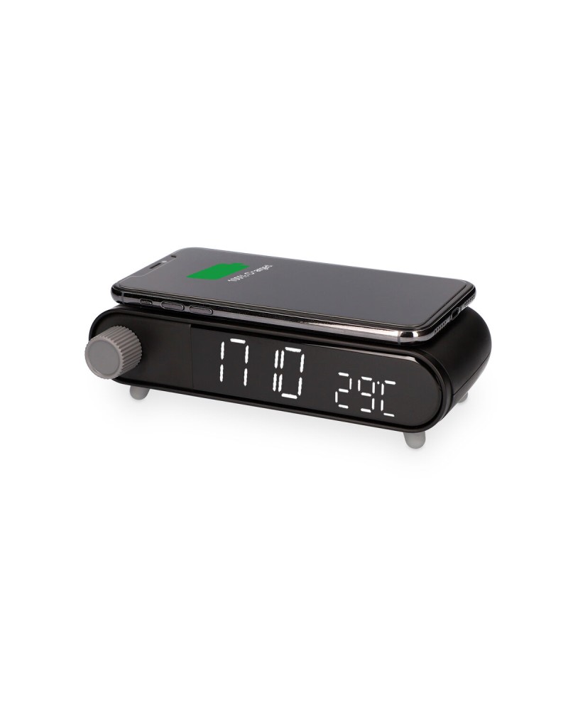 Bežični punjač KSIX Retro (s alarmom i mjeračem temperature, 10 W, crna boja)-1