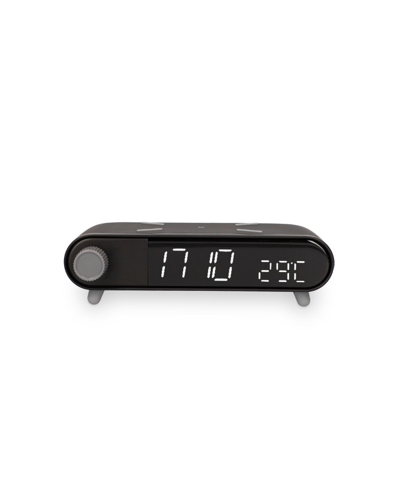 Bežični punjač KSIX Retro (s alarmom i mjeračem temperature, 10 W, crna boja)-2