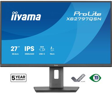 Monitor IIYAMA ProLite XB2797QSN-B1 27" (IPS, QHD, 75Hz, 1ms, USB-C 65W, LAN, Pivot, crna boja)-0