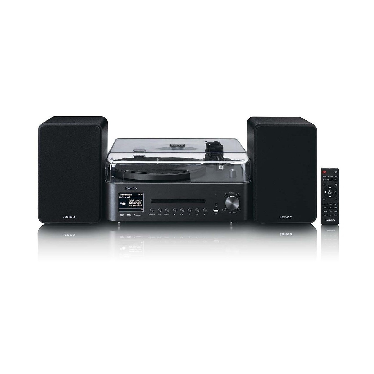 Gramofon LENCO MC-760BK, CD Player, FM, DAB+, Bluetooth 5.3, USB C, 3.5mm, vanjski zvučnici, LCD zaslon, crni