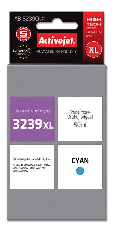 Tinta ACTIVEJET AB-3239CNX (zamjenska za Brother LC3239XLC), 50 ml, cijan