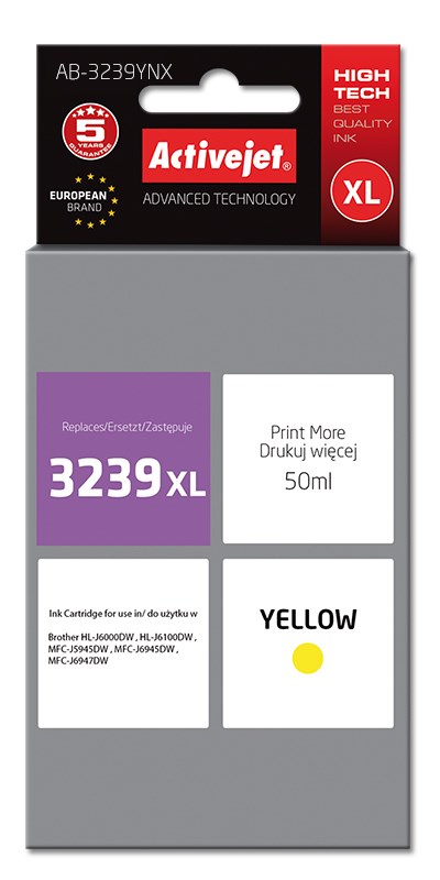 Zamjenska tinta ACTIVEJET AB-3239YNX (Brother LC3239XLY), žuta boja