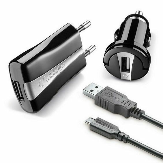 Set za punjenje CELLULARLINE 3u1 (kućni + auto punjač + Micro USB kabel) 5W, crna boja-0