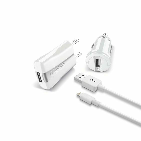 Set za punjenje CELLULARLINE 3u1 (kućni punjač + auto punjač + Lightning kabel), MFi, bijela boja-0