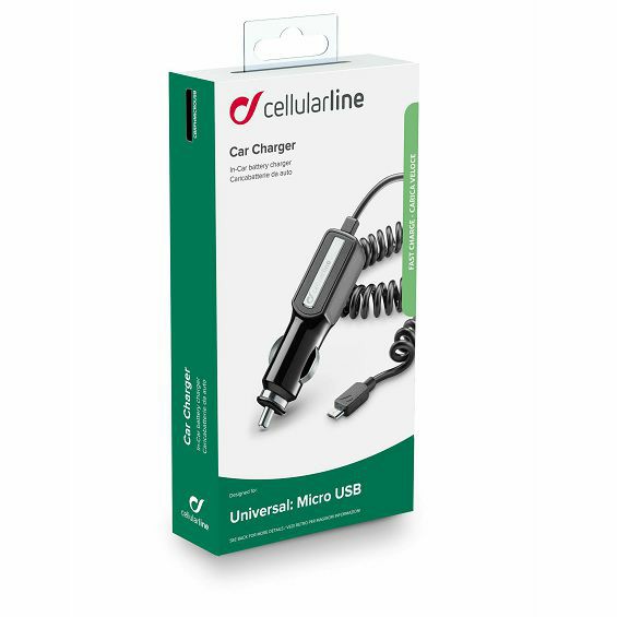Auto Punjač CELLULARLINE, 10W, QC, Micro USB Kabel 100cm, Crni-1