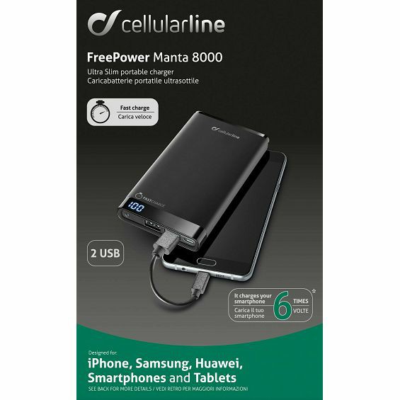 Prijenosna baterija CELLULARLINE Manta 8000 mAh 10W, crna boja-3