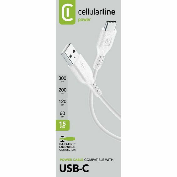 Kabel CELLULARLINE Tetra Force, USB-A na USB-C, 15 cm, bijela boja-1