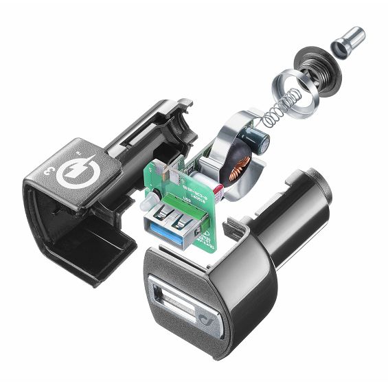 Auto Punjač CELLULARLINE, Za Huawei/Motorola, 18W, 1xUSB-A, QC 3.0, Crni-2