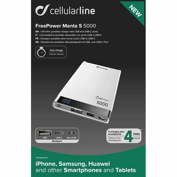 Prijenosna baterija CELLULARLINE Manta 5000 mAh, 10W, bijela boja-2