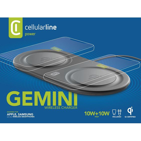 Bežični punjač CELLULARLINE Gemini Dual 10W+10W crna boja-4