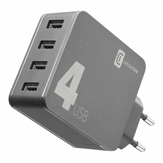 Kućni Punjač CELLULARLINE, Multipower 4, 42W, 4xUSB-A, QC, Crni-0