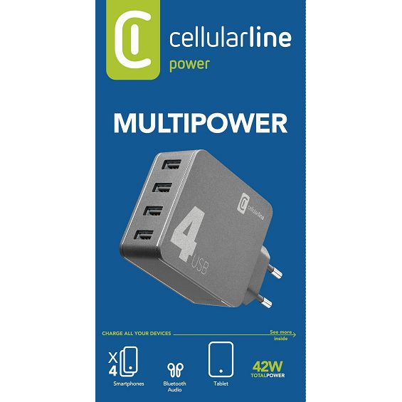Kućni Punjač CELLULARLINE, Multipower 4, 42W, 4xUSB-A, QC, Crni-2