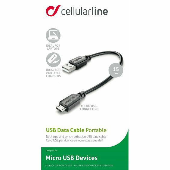 Kabel CELLULARLINE, USB-A na Micro USB, 15cm, Crni-1