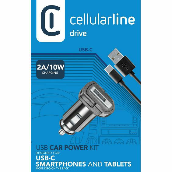 Auto Punjač CELLULARLINE, 2A/10W, 1xUSB-A, Kabel USB-A/USB-C, Crni-1