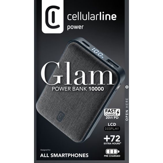 Prijenosna baterija CELLULARLINE Glam 10000mAh 20W PD, crna boja-0