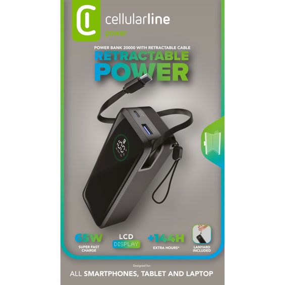 Prijenosna baterija CELLULARLINE Roller 20000 mAh 65W s LCD zaslonom-4