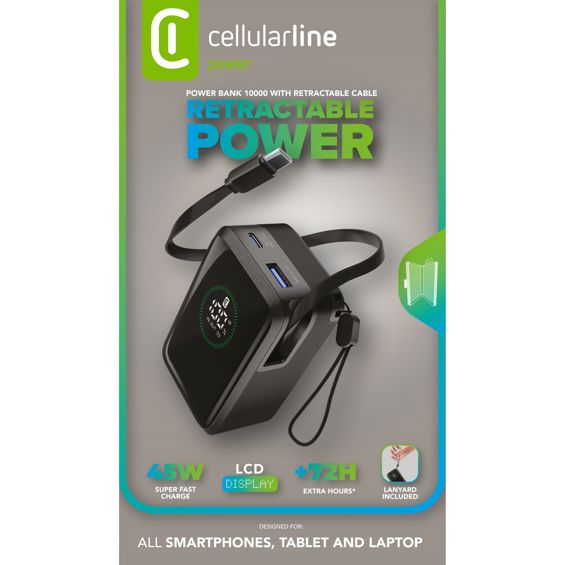 Prijenosna baterija CELLULARLINE Roller 10000 mAh 45W s integriranim USB-C kabelom-2