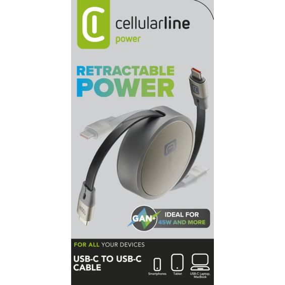 Kabel CELLULARLINE, USB-C/USB-C uvlačivi 5A/100W 100 cm-2