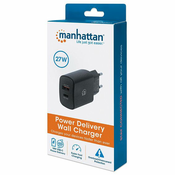 Kućni punjač MANHATTAN 102148 27W (USB-C PD 18W + USB-A), crna boja-3