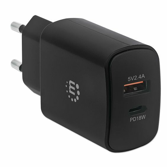 Kućni punjač MANHATTAN 102148 27W (USB-C PD 18W + USB-A), crna boja