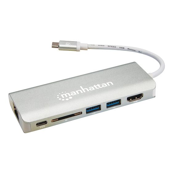 Adapter MANHATTAN 152075, Multiport, 3.2 USB-C  na HDMI 4K, 2xUSB-A 3.0, USB-C, RJ45, SDCR-0