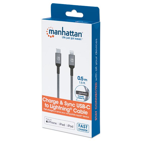 Kabel MANHATTAN USB-C na Lightning 394185 (0.5m, PD 18W), siva boja-1