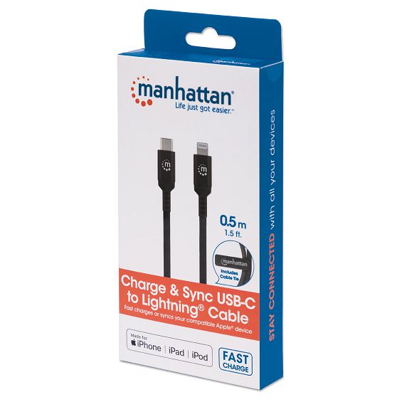 Kabel MANHATTAN USB-C na Lightning 394192 (MFi, 0.5m), crna boja-2