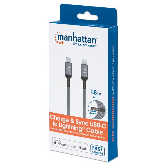 Kabel MANHATTAN USB-C na Lightning 394307 (1.8m, PD 18W), siva boja-1