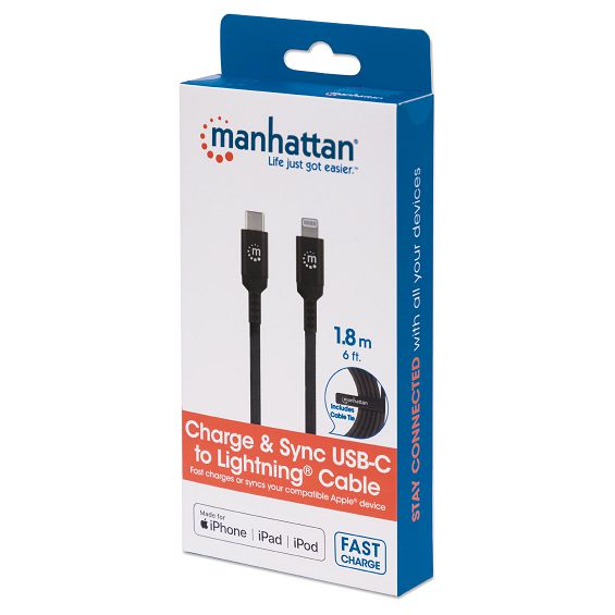 Kabel MANHATTAN USB-C na Lightning 1.8m (MFi, PD 18W), crna boja-3