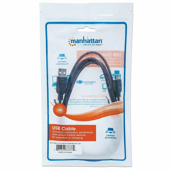 Kabel MANHATTAN 333375, USB Hi-Speed, USB-A (M) na USB-B Mini (M), USB 2.0, 480 Mbps, 1.8m, Crni-2