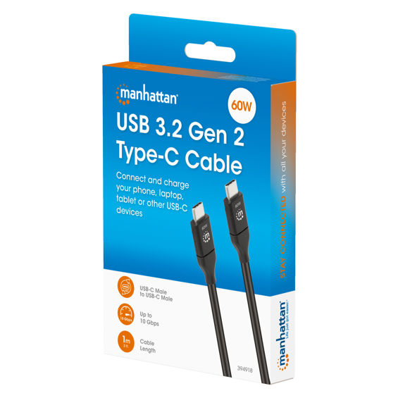 Kabel MANHATTAN USB-C na USB-C 3.2 Gen 2 (10Gbps, 60W), 1m, crna boja-2