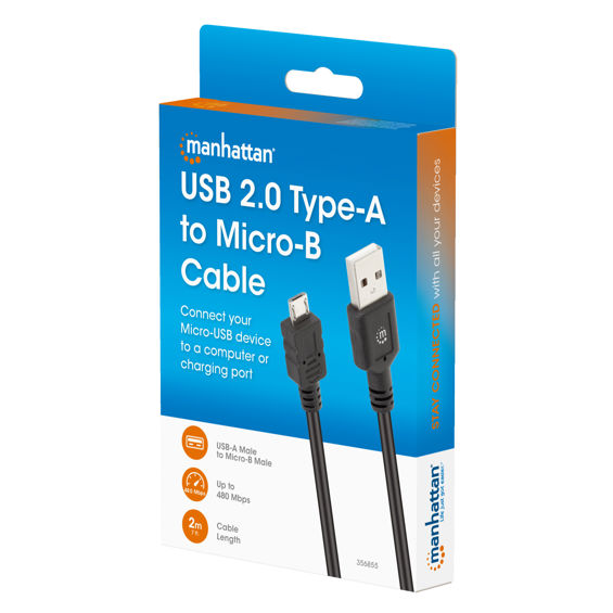 USB kabel MANHATTAN 356855, USB-A na Micro-B, 2.0, 2m, crna boja-2
