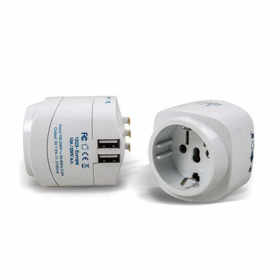 Putni adapter i punjač TRAVEL BLUE EU to USA 945 (2x USB-A), bijela boja-2