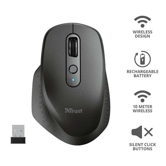 Miš TRUST Ozaa 23812, Bežični, Punjivi, Black-0