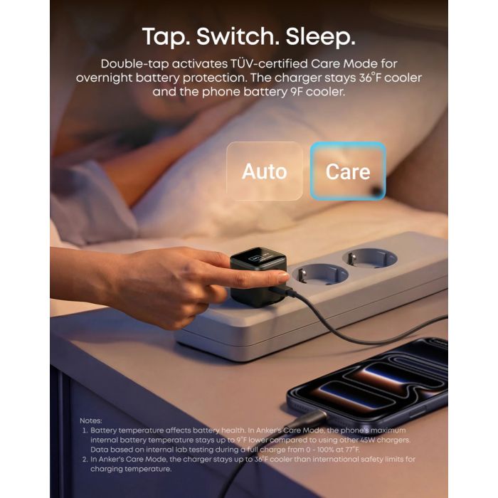 Kućni punjač ANKER, Nano Smart Display, 45W, 1xUSB-C, PD, PPS, QC, White, A121DG21-6