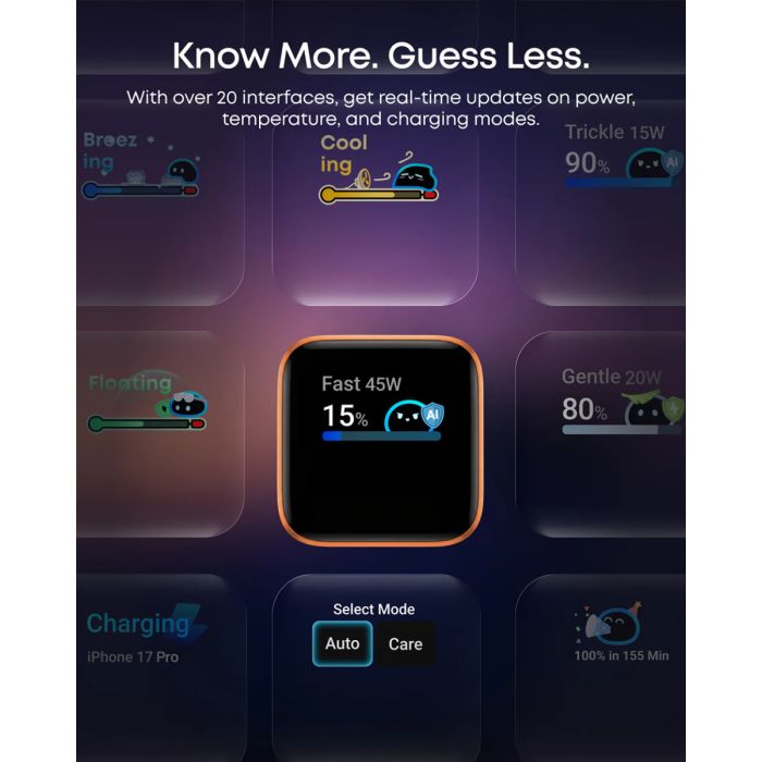 Kućni punjač ANKER, Nano Smart Display, 45W, 1xUSB-C, PD, PPS, QC, White, A121DG21-8