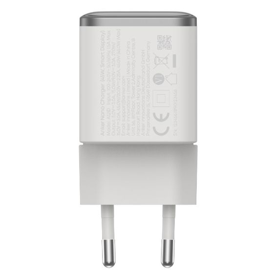 Kućni punjač ANKER, Nano Smart Display, 45W, 1xUSB-C, PD, PPS, QC, White, A121DG21-2