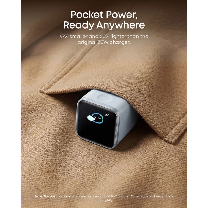 Kućni punjač ANKER, Nano Smart Display, 45W, 1xUSB-C, PD, PPS, QC, Black, A121DG11-7