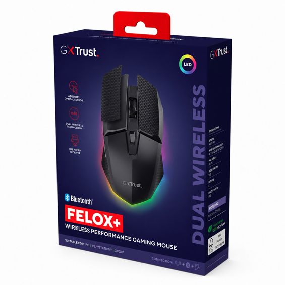 Miš TRUST GXT 122 Felox+, Dual, Gaming, Punjivi, Bežični, RGB Osvjetljenje, White-3