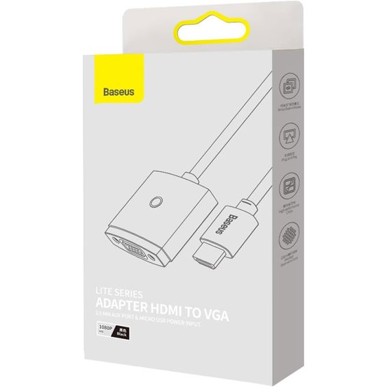 Adapter BASEUS Lite Series HDMI na VGA s 3.5mm audio izlazom, crna boja - WKQX010101-3