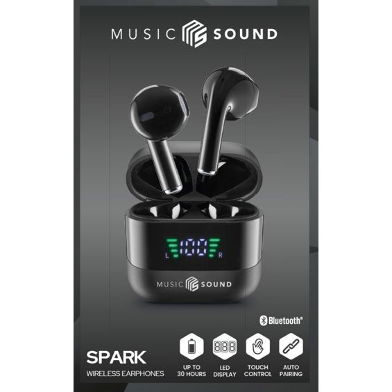 Slušalice MUSIC SOUND Spark (Bluetooth, TWS, mikrofon, do 30h, crne)-1