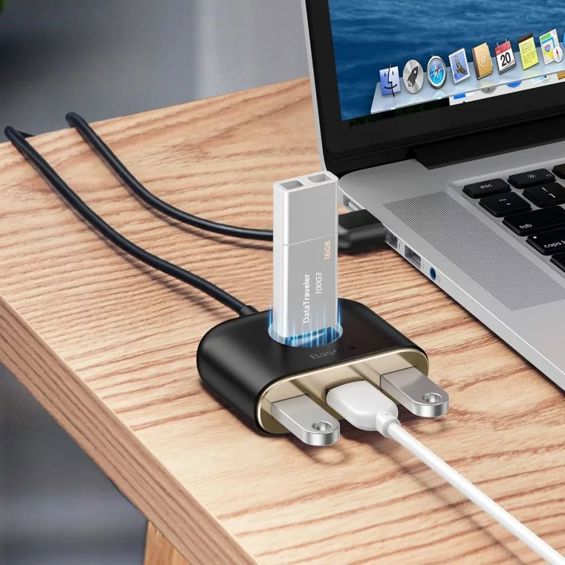 USB Hub BASEUS , USB-A/4u1 Square Round, Black, CAHUB-AY01-2