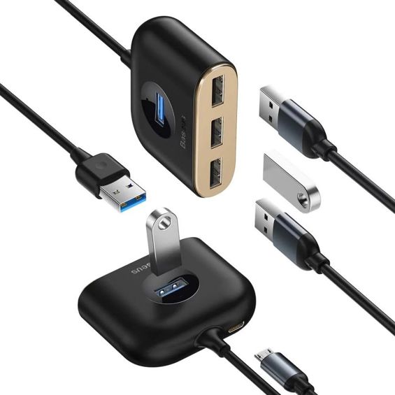 USB Hub BASEUS , USB-A/4u1 Square Round, Black, CAHUB-AY01-1