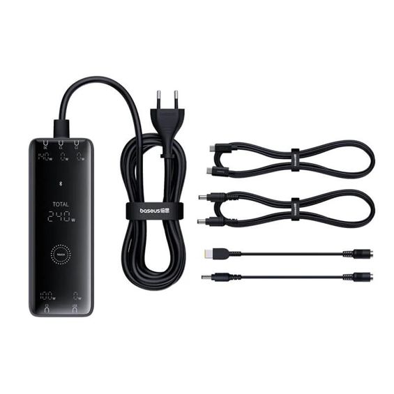 Kućni Punjač BASEUS Display GaN Desktop, 3x USB-C/USB-A/DC, 240W+4x kabel, Black, P10163902112-00-3